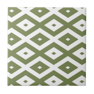 Olive green and white diamond pattern ceramic tile