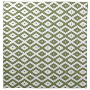 Olive green and white diamond pattern cloth napkin