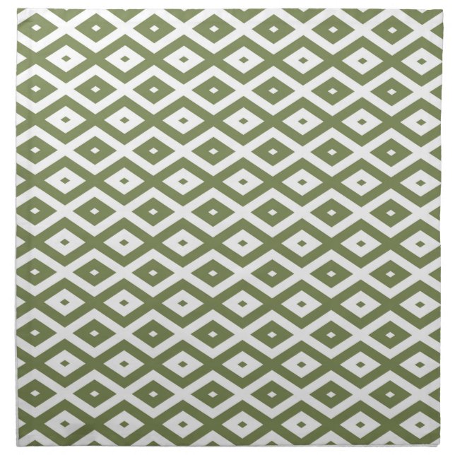 Olive green and white diamond pattern cloth napkin (Front)