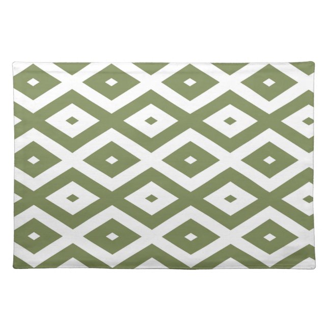 Olive green and white diamond pattern cloth placemat (Front)