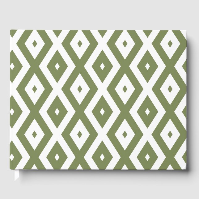 Olive green and white diamond pattern guest book (Front)