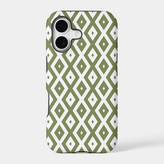 Olive green and white diamond pattern iphone case (Back)