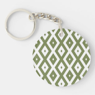 Olive green and white diamond pattern keychain