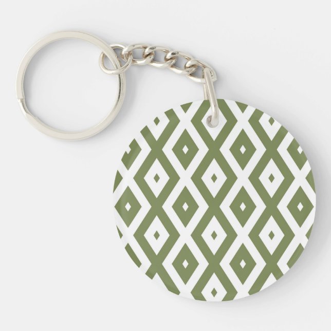 Olive green and white diamond pattern keychain (Front)