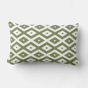 Olive green and white diamond pattern lumbar pillow