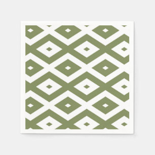 Olive green and white diamond pattern napkins