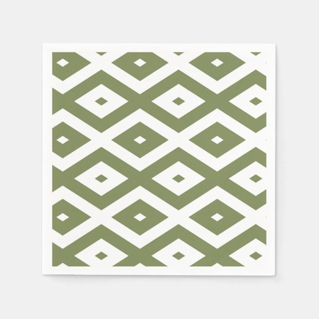 Olive green and white diamond pattern napkins (Front)