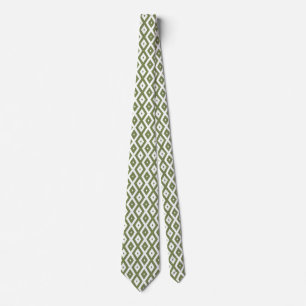 Olive green and white diamond pattern neck tie