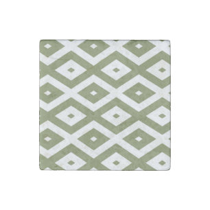 Olive green and white diamond pattern stone magnet