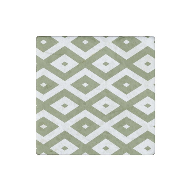 Olive green and white diamond pattern stone magnet (Front)