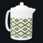 Olive green and white diamond pattern teapot<br><div class="desc">Olive green and white diamond pattern</div>