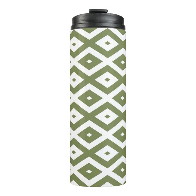 Olive green and white diamond pattern thermal tumbler (Front)