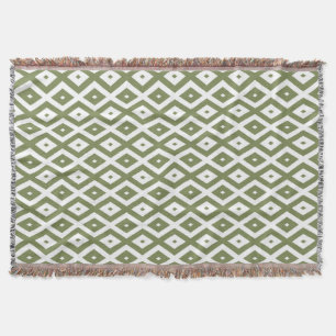 Olive green and white diamond pattern throw blanket