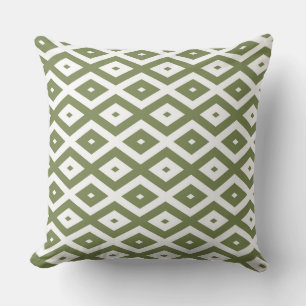 Olive green and white diamond pattern throw pillow