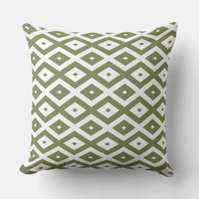 Olive green and white diamond pattern throw pillow (Front)