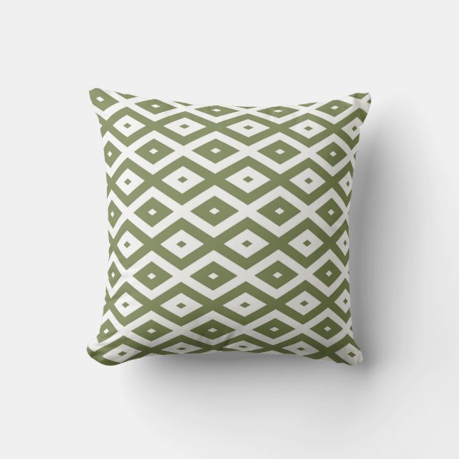 Olive green and white diamond pattern throw pillow (Front)