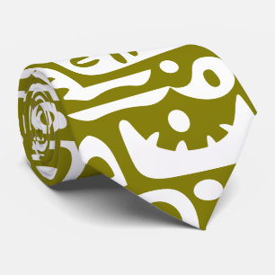 olive green and white doodles 4 of 7 neck tie