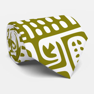 olive green and white doodles  of 7 neck tie