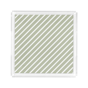 Olive green and white five stripe pattern acrylic tray
