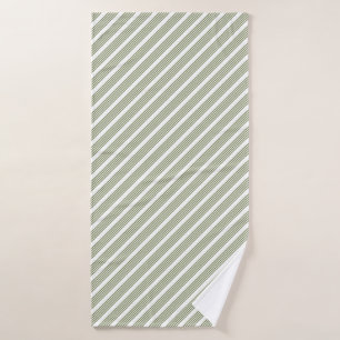 Olive green and white five stripe pattern bath towel