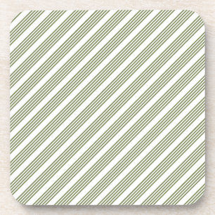 Olive green and white five stripe pattern beverage coaster