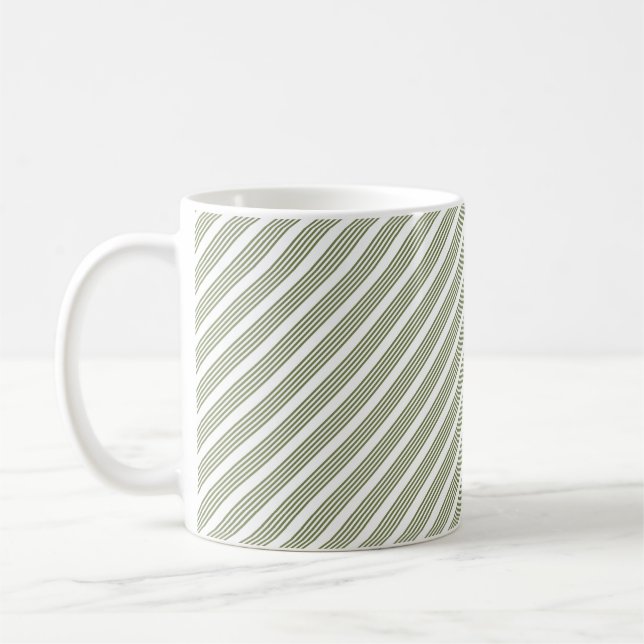 Olive green and white five stripe pattern coffee mug (Left)