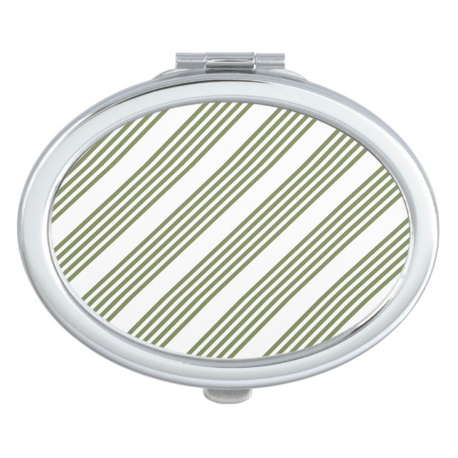 Olive green and white five stripe pattern compact mirror (Front)