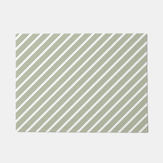 Olive green and white five stripe pattern doormat (Front)