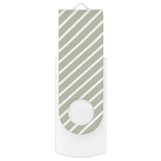 Olive green and white five stripe pattern flash drive (Back (Vertical))