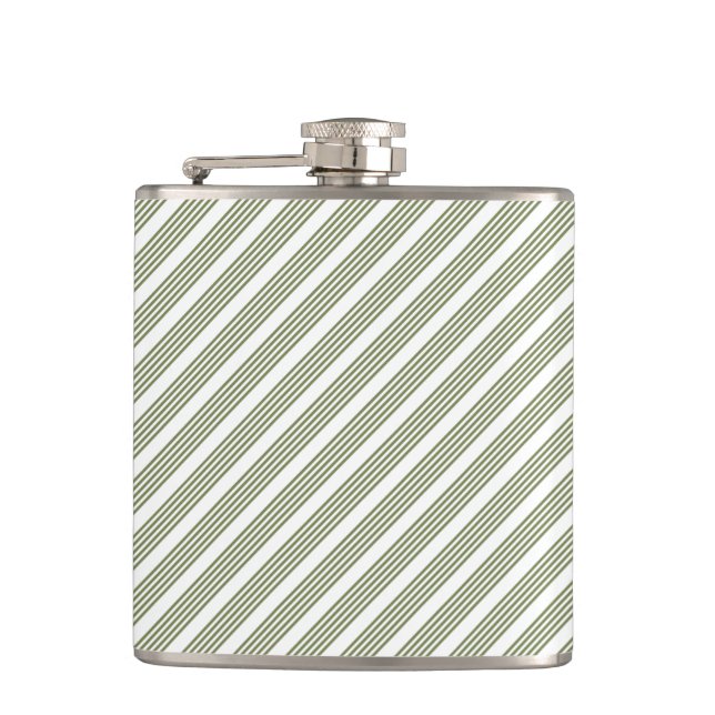 Olive green and white five stripe pattern flask (Front)