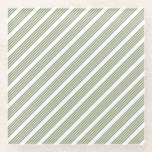 Olive green and white five stripe pattern glass coaster