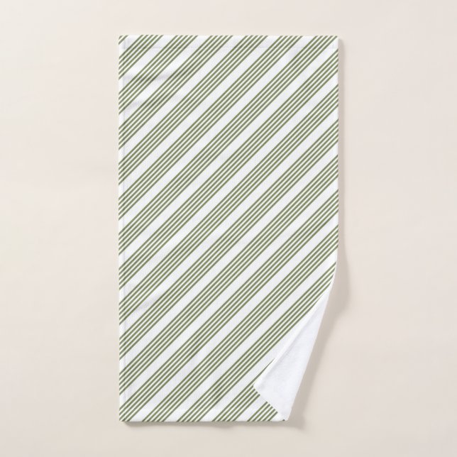 Olive green and white five stripe pattern hand towel  (Hand Towel)
