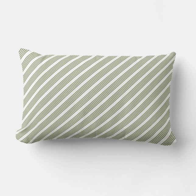 Olive green and white five stripe pattern lumbar pillow (Front)