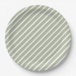 Olive green and white five stripe pattern paper plates
