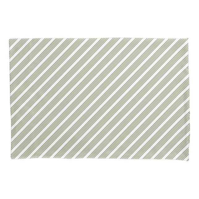 Olive green and white five stripe pattern pillow case (Front)