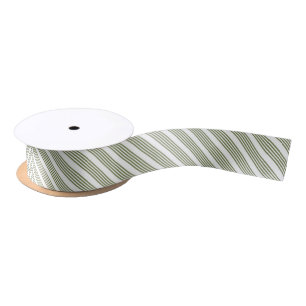 Olive green and white five stripe pattern satin ribbon