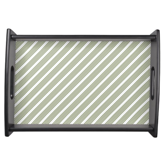 Olive green and white five stripe pattern serving tray (Front)