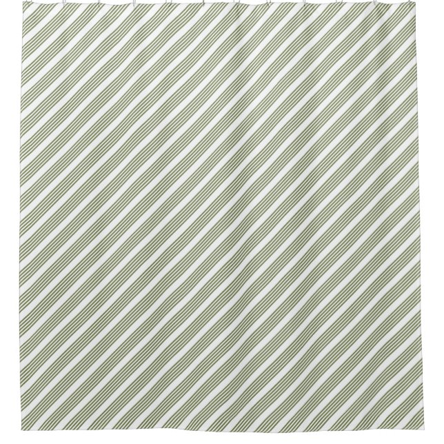 Olive green and white five stripe pattern shower curtain (Front)