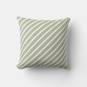 Olive green and white five stripe pattern throw pillow