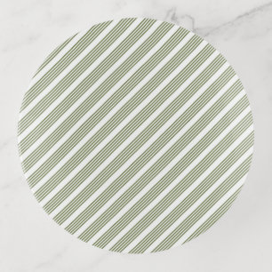 Olive green and white five stripe pattern trinket tray