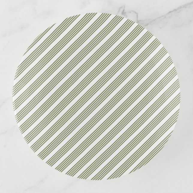 Olive green and white five stripe pattern trinket tray (Front)