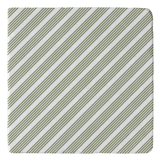 Olive green and white five stripe pattern trivet (Front)