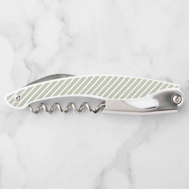 Olive green and white five stripe pattern waiter's corkscrew (Back)