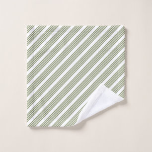 Olive green and white five stripe pattern wash cloth