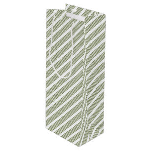 Olive green and white five stripe pattern wine gift bag