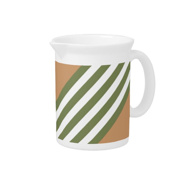 Olive green and white five stripe pattern with tan beverage pitcher (Right)