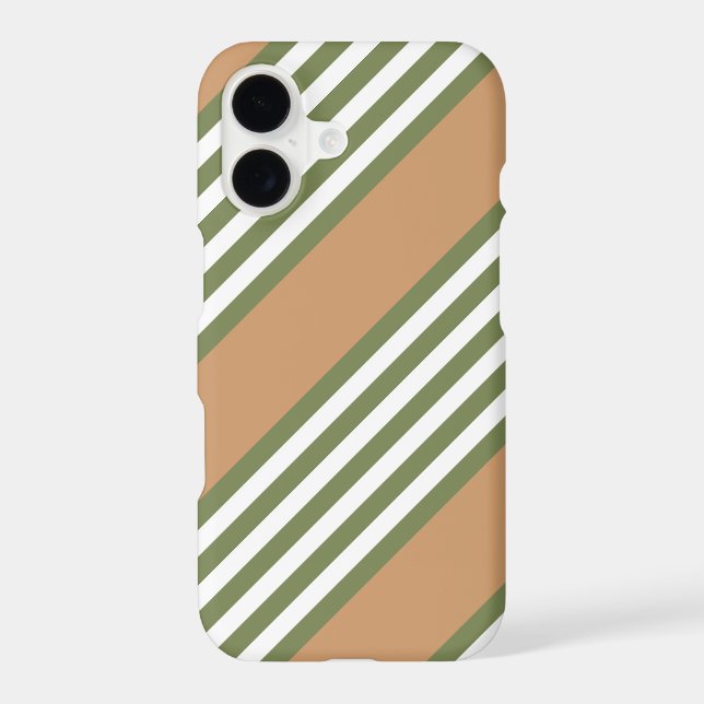 Olive green and white five stripe pattern with tan Case-Mate iPhone case (Back)