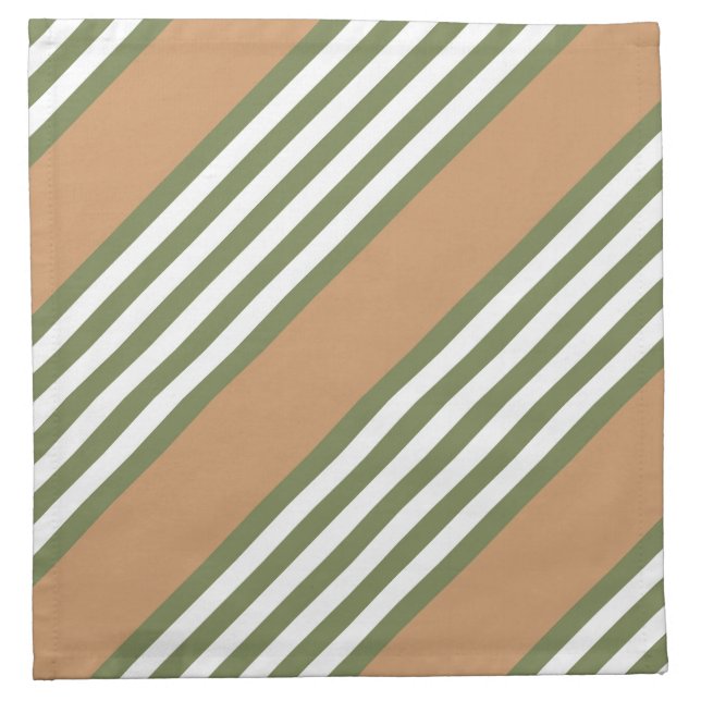 Olive green and white five stripe pattern with tan cloth napkin (Front)