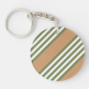 Olive green and white five stripe pattern with tan keychain