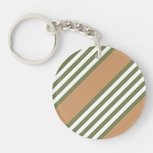 Olive green and white five stripe pattern with tan keychain (Front)